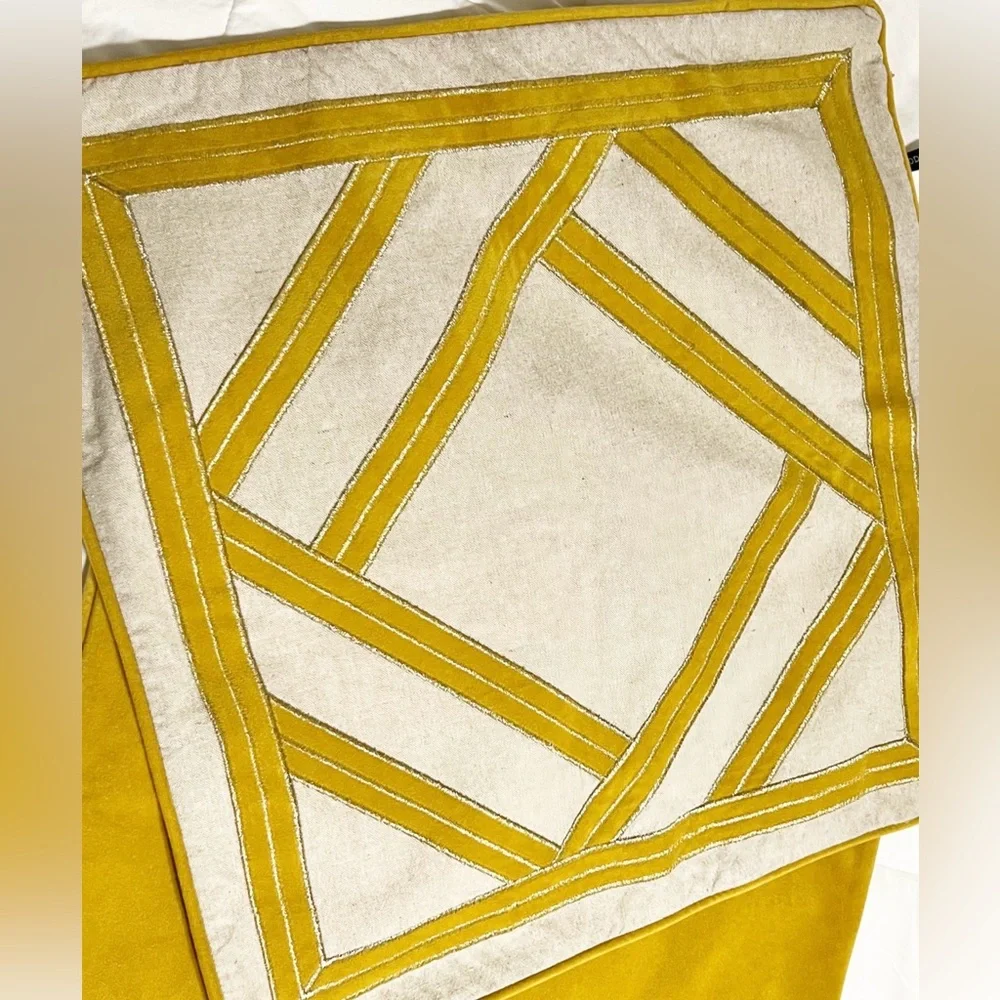 Rodeo Home Pair of Yellow Cream Geometric Pillow Covers 20x20 Textured Velvet